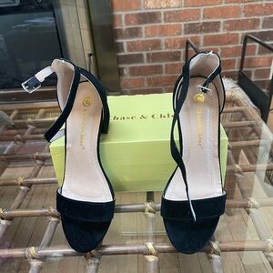 Chase + Chloe Black High Heeled Sandals with Ankle Strap